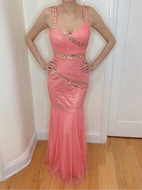Adrianna Papell Hailey Logan Coral Sequin Mermaid Prom Gown 3/4 - READY TO SHIP!